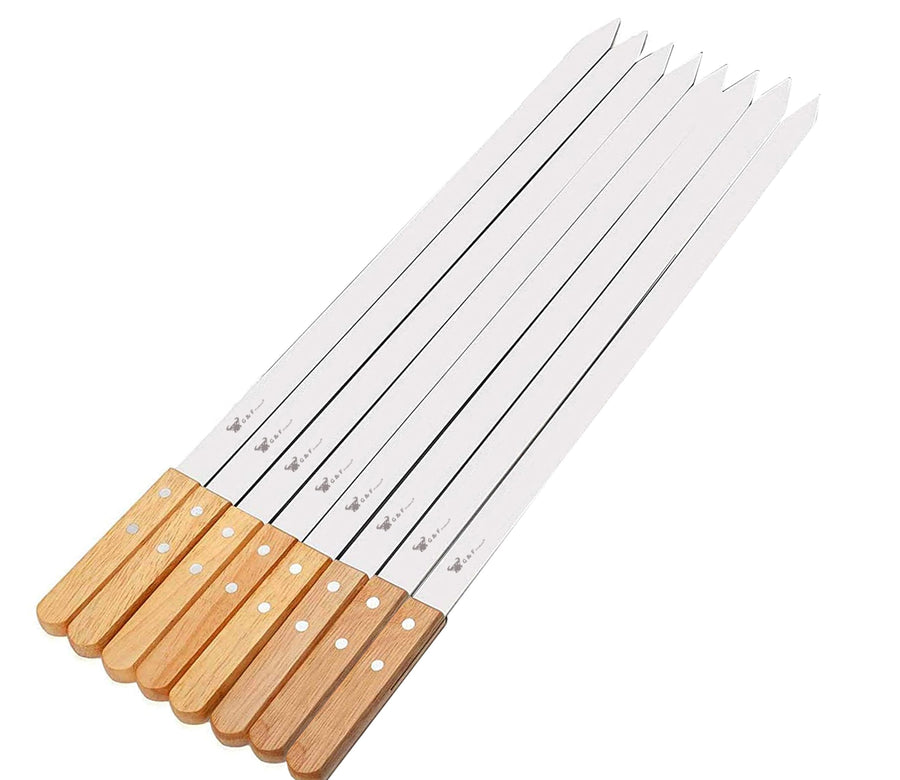 25619 2020 23 Inch Long 5/8 Inch Wide 2mm Thin Stainless Steel BBQ Skewer 8 Piece, Silver