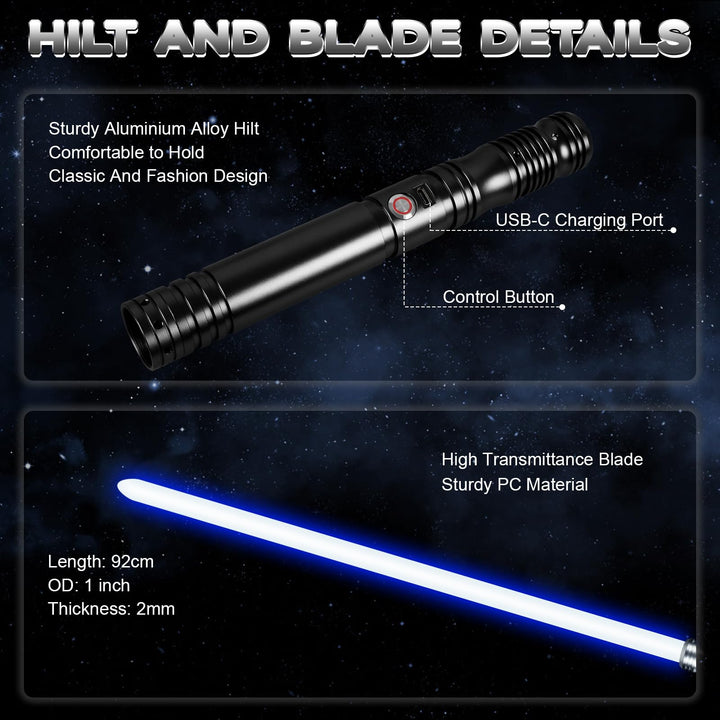 Dueling Light Saber - Smooth Swing Light Sabers 16 Colors Changeable FX Saber with 4 Sound Fonts, Metal Hilt Lightsabers for Teens Adults Heavy Dueling, FOC, Blaster (Black)
