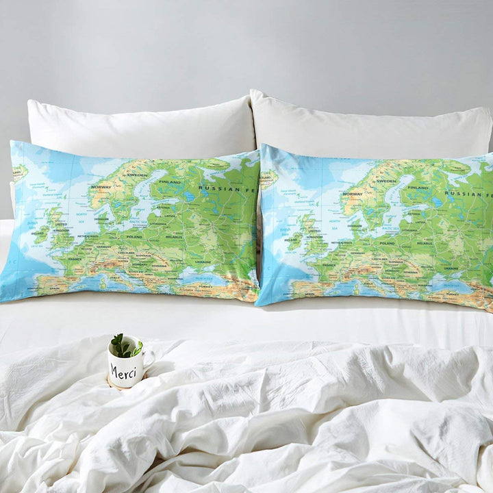 Erosebridal World Map Sheet Set Twin Size, Blue Ocean B