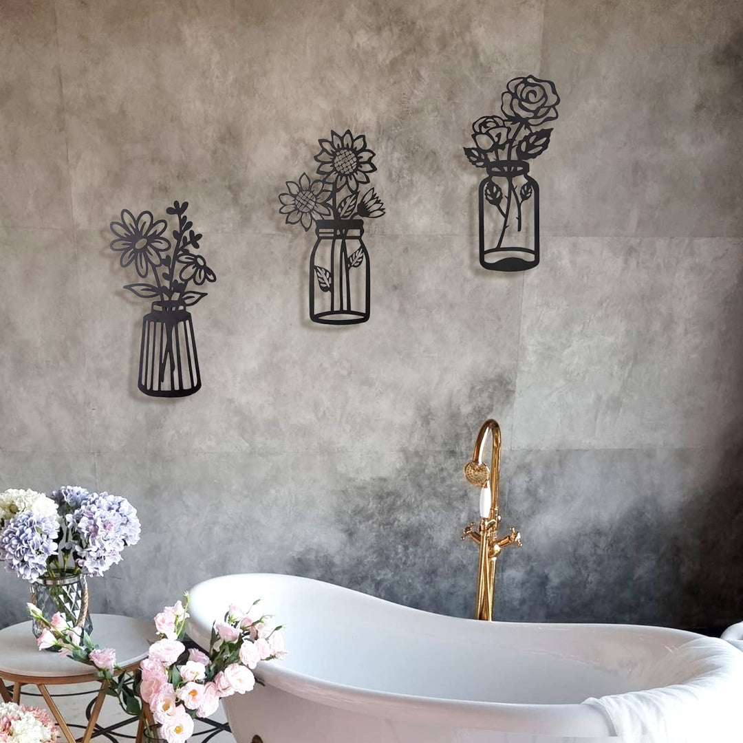 Set of 3 Metal Flowers Wall Decor Metal Flower Minimali