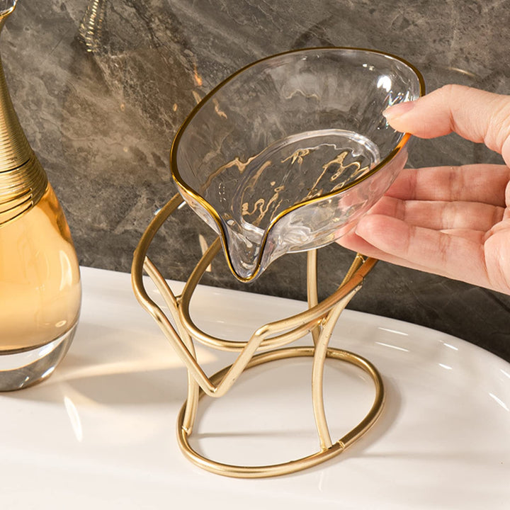 Bar Soap Holder Self Draining Soap Dish, Decorative Bathroom Soap Tray with Gold Iron Frame Creative Soap Box for Bathroom, Kitchen Sink Home Gift
