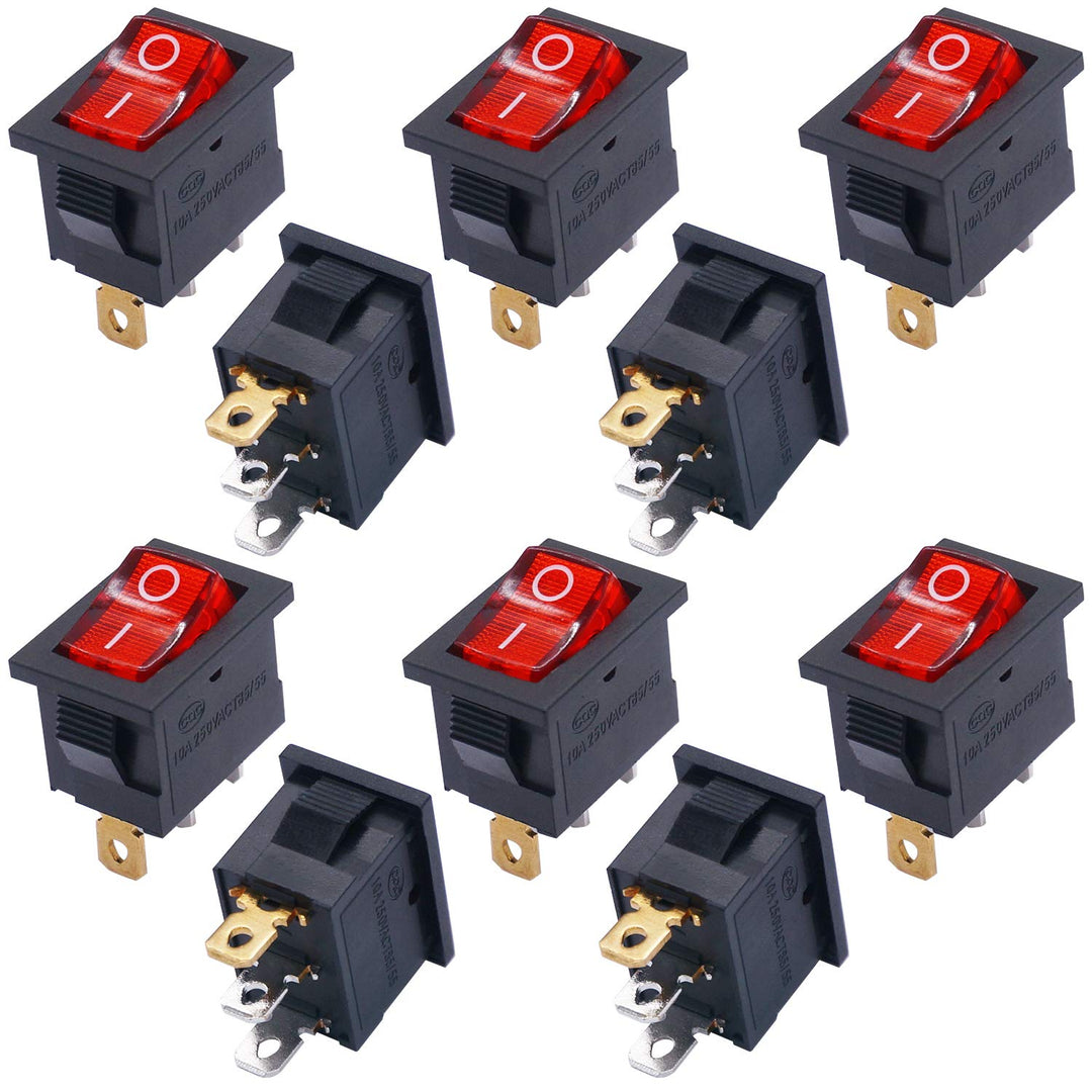 TWTADE / 10Pcs Red Light Illuminated ON/Off SPST 3 Pin 