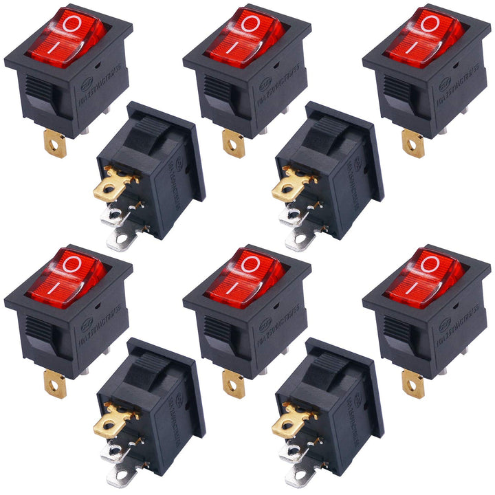 TWTADE / 10Pcs Red Light Illuminated ON/Off SPST 3 Pin 