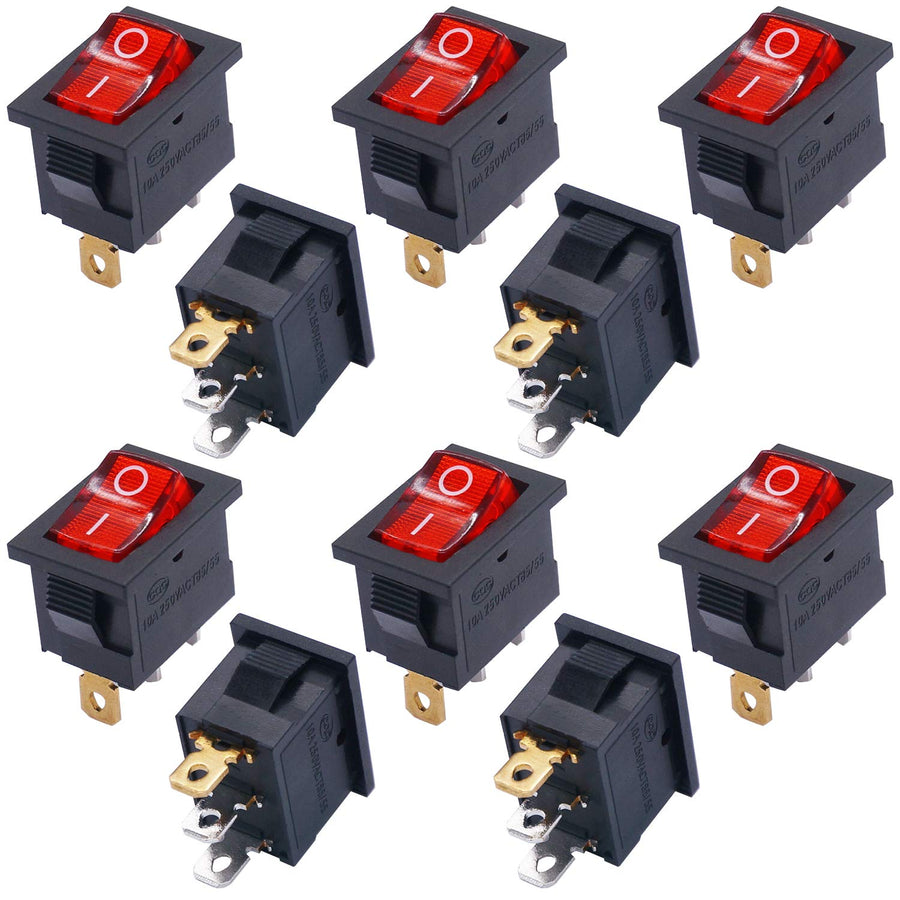 TWTADE / 10Pcs Red Light Illuminated ON/Off SPST 3 Pin 