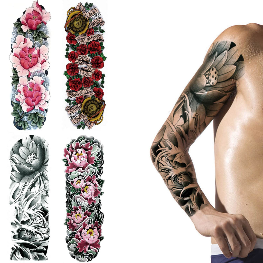 5 Sheets 48x17cm Big Large Full Arm Tattoo Body Sticker Temporary Flower New
