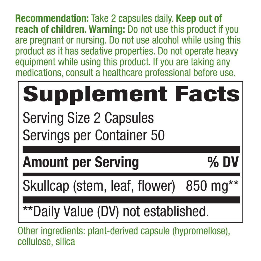 Nature&#39;s Way Skullcap Herb - Traditional Herbal Sleep Support* - Skullcap Herb - Non-GMO Project Verified - Gluten Free &amp; Vegan - 100 Vegan Capsules
