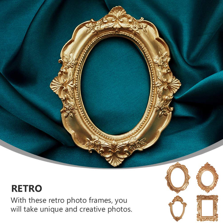 4 Pcs Vintage Resin Picture Frame Mini Gold Frames Antique Photo Frame Wall Hanging Photo Frame Oval Rectangle Baroque Frames Christmas Holiday Home Decor