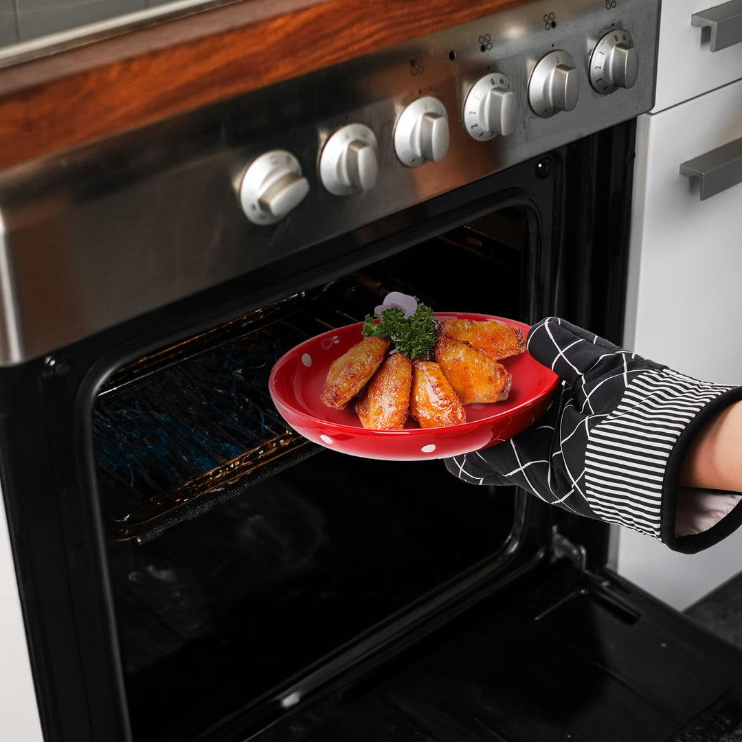 4 Pack Porcelain Dessert Plates, 8 Inch Small Appetizer Salad Plate, Kitchen Serving Flat Dishes for Snacks, Appetizer, Ice Cream, Fruit, Wedding Cake Plate, Polka Dot