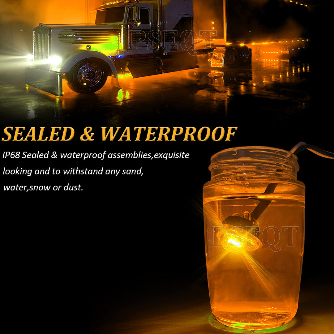 3/4 Round LED Side Marker Lights Clearance Turn Signal Indicators Bullet Grommet Light Waterproof for Trailer Truck Car Bus Van Pickup RV Wrangler ATV UTV (10pcs, Smoked Lens &amp; Amber LED)