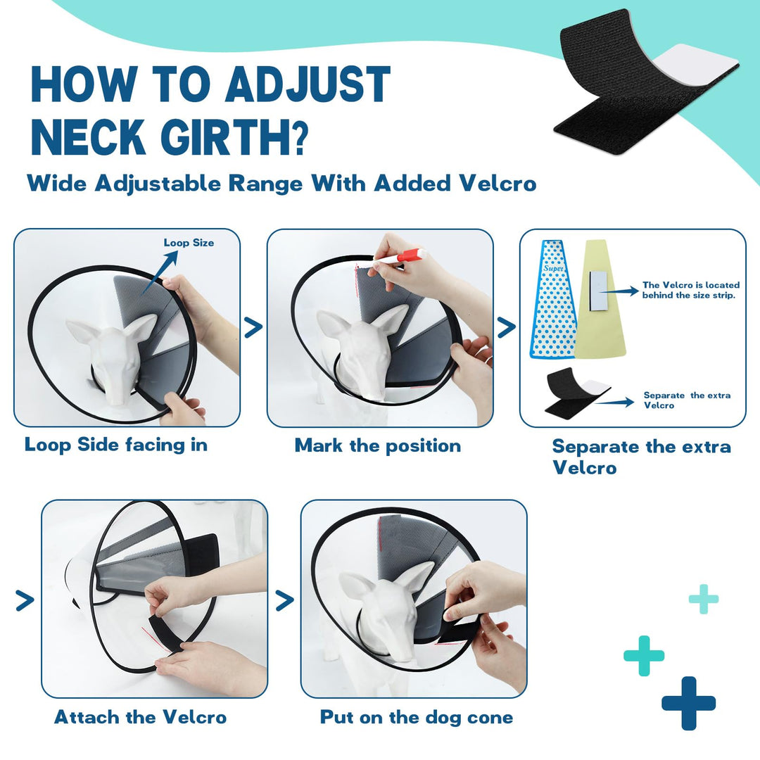 Dog Cone Collar Adjustable After Surgery, Comfortable Pet Recovery Collar &amp; Cone for Large Medium Small Dogs, Elizabethan Dog Neck Collar Plastic Practical