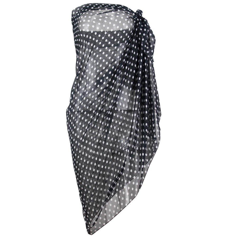 Women's Swimsuit Cover up Sarong Chiffon Beach Bikini Pareo Wrap (S07 Black W White Polka Dot)
