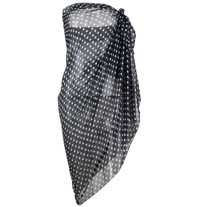 Women&#39;s Swimsuit Cover up Sarong Chiffon Beach Bikini Pareo Wrap (S07 Black W White Polka Dot)