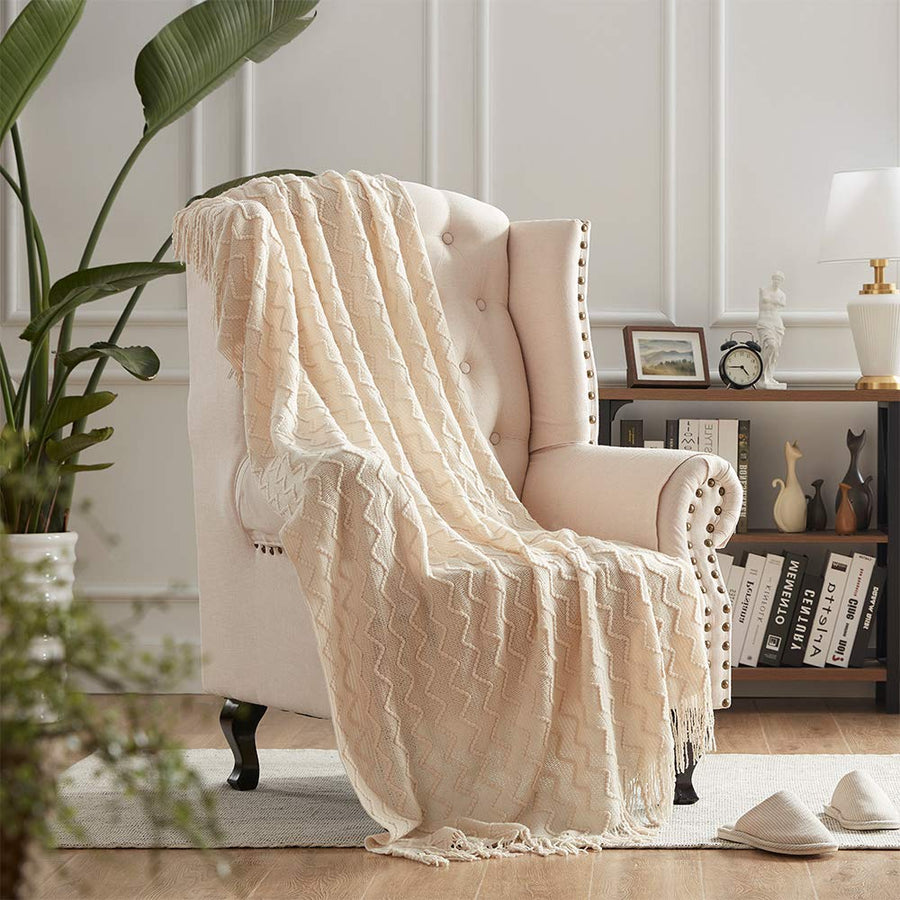 NexHome Throw Blankets for Couch Cream Decorative Knit 