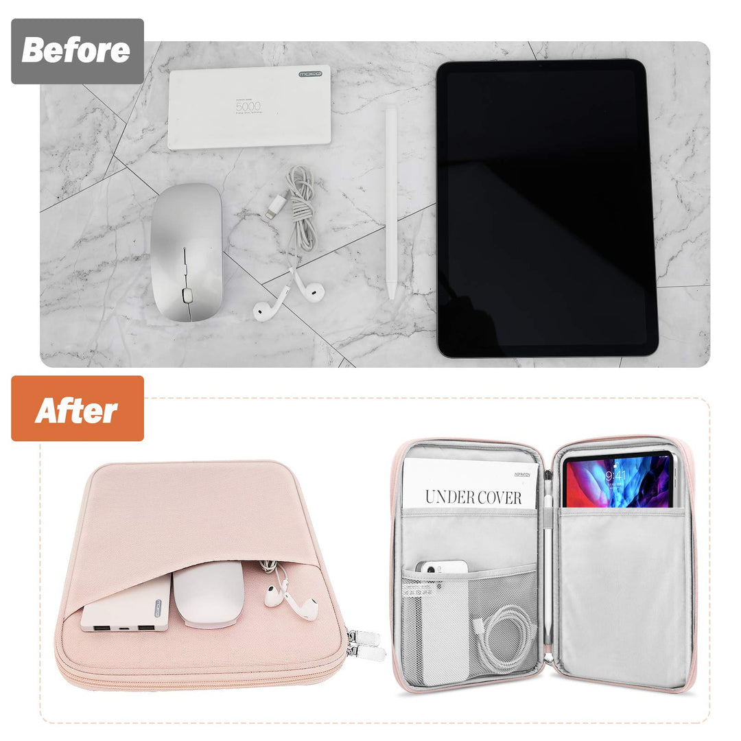 9-11 Inch Tablet Sleeve Case,Fits New iPad Air/Pro 11 inch 2024, iPad Air 5/4th 10.9, iPad 10th Gen 10.9, iPad 9/8/7th 10.2, Galaxy Tab S8/S9 11,Protective Bag Carrying Case with Pocket, Pink