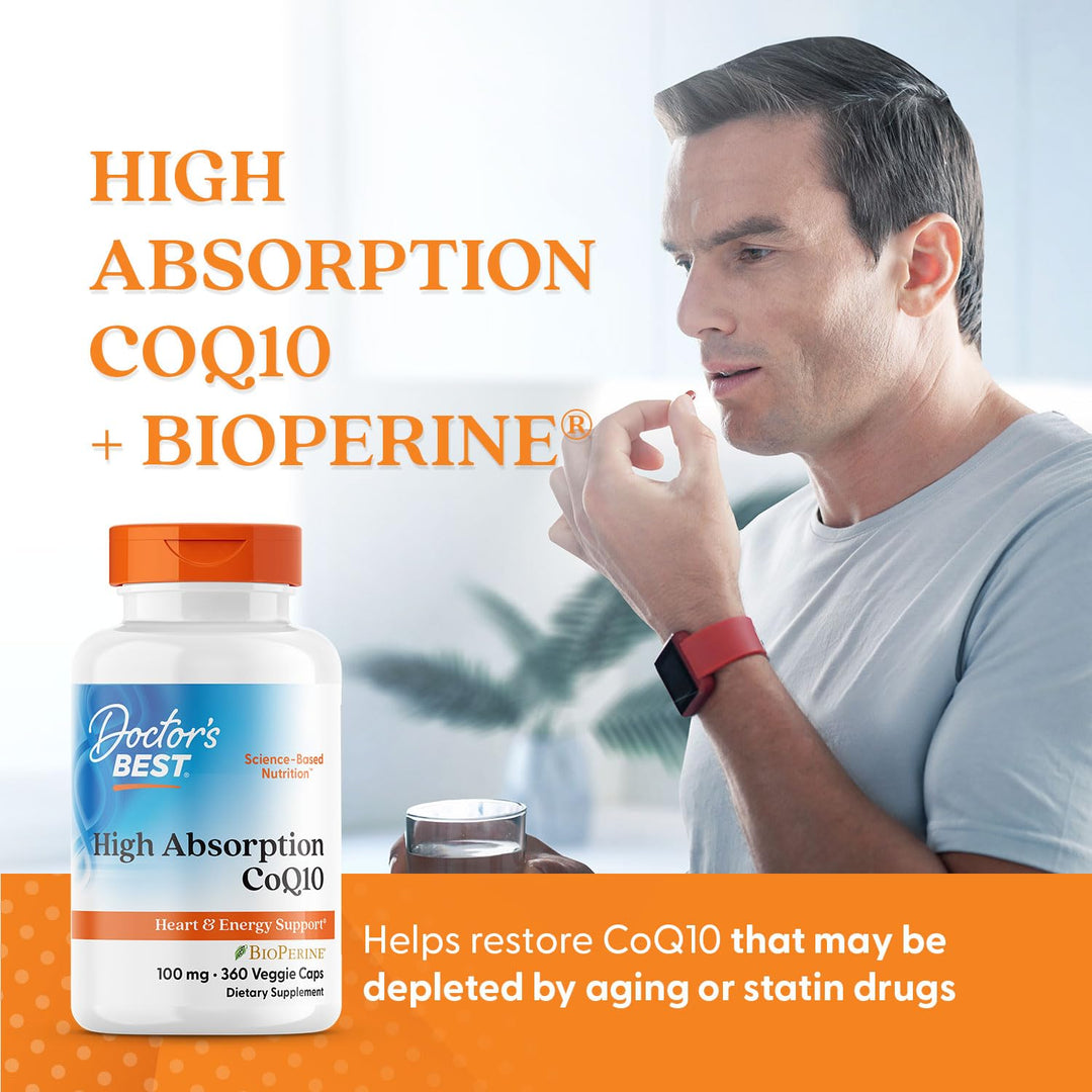 Doctor's Best High Absorption CoQ10 with BioPerine, Gluten Free, Naturally Fermented, Vegan, Heart Health & Energy Production, 100 mg 360 Veggie Caps(Pack of 1)