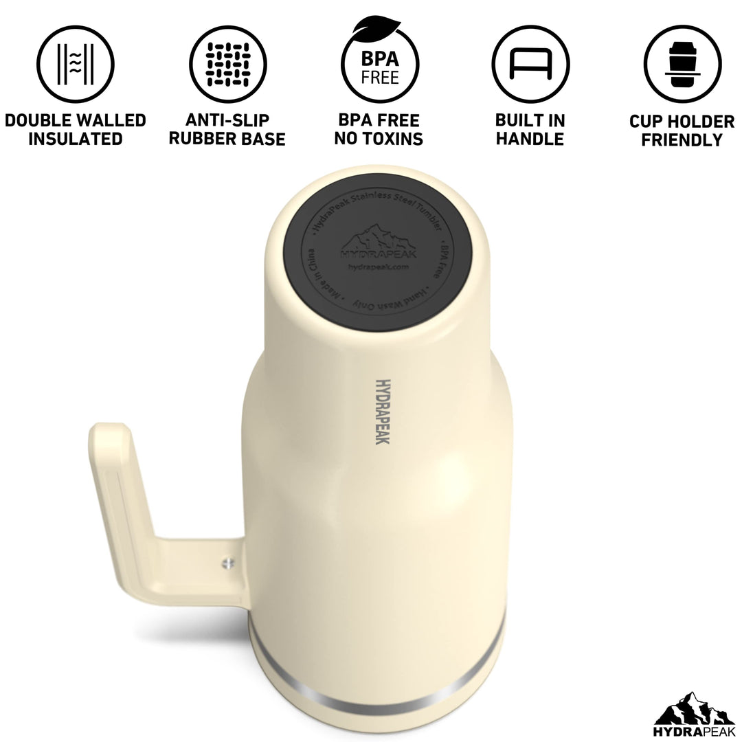 Voyager 40 Oz Stainless Steel Tumbler with Handle, Insulated Water Bottle With Straw &amp; Lid, Cupholder Friendly Reusable Travel Mug (Modern Cream)