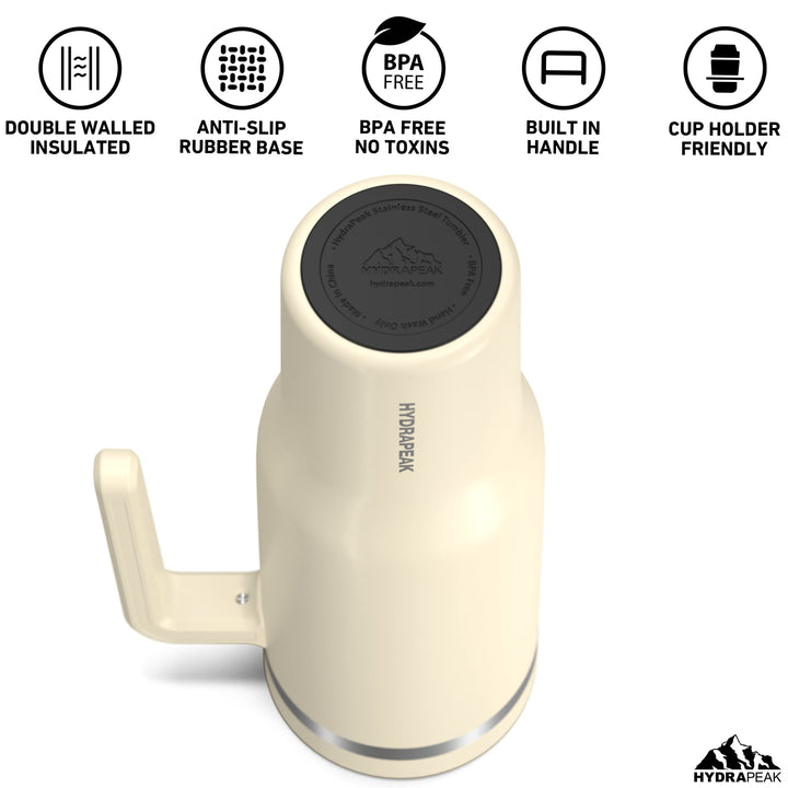 Voyager 40 Oz Stainless Steel Tumbler with Handle, Insulated Water Bottle With Straw &amp; Lid, Cupholder Friendly Reusable Travel Mug (Modern Cream)