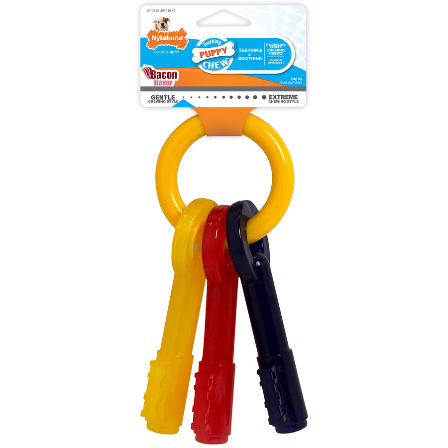 Puppy Chew Key Ring Toy, Toys for Teething Puppies, Multi Color, Bacon Flavor, Medium - Up to 35 lbs, 1 Count