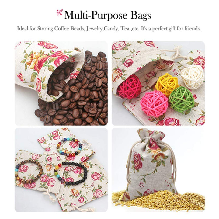 Hapdoo 24 Pack Rose Double Drawstring Burlap Bags Gift 