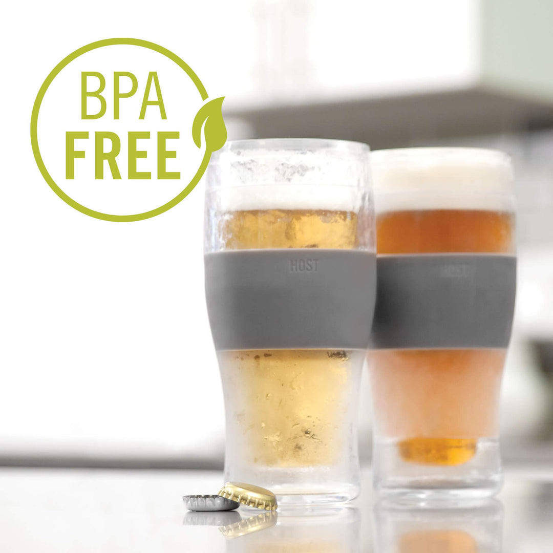 Freeze, Frozen Mugs, Freezable Pint Set, Beer Keep Your Drinks Cold, Double Walled Insulated Glasses, Tumbler for Iced Coffee, 16oz, Set of 2, Gray