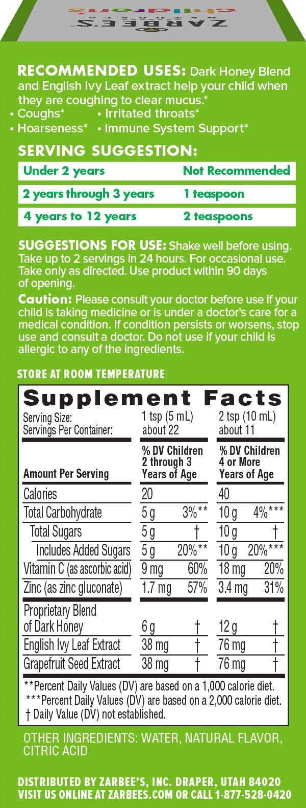 Zarbee's Children's Cough Syrup + Mucus Daytime, Grape 4oz