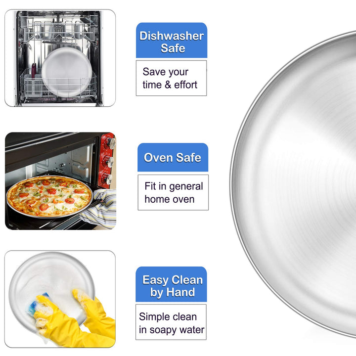 P&amp;P CHEF 10-Inch Pizza Pan, Stainless Steel Pizza Crisper Tray, Round Oven Baking Pan for Pizza Pie Flat Bread, Healthy &amp; Sturdy, Oven &amp; Dishwasher Safe