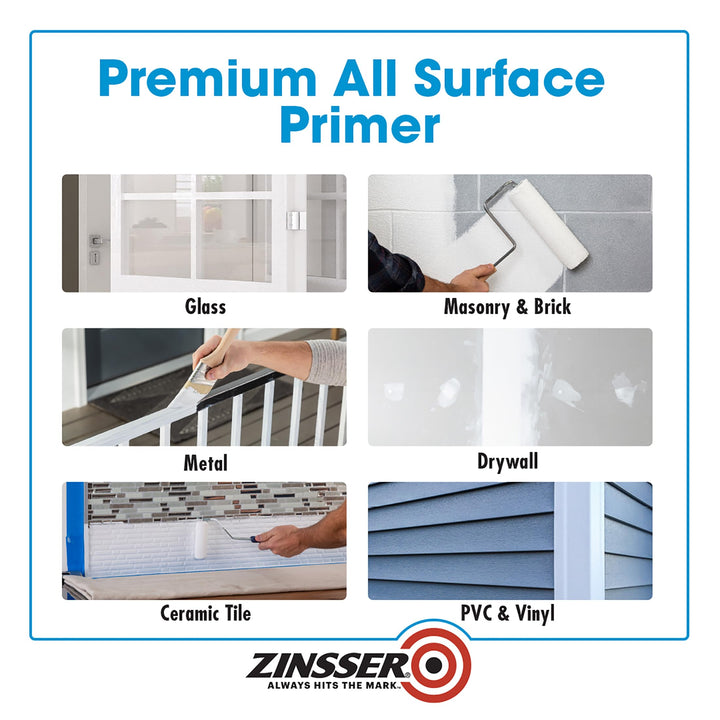 Rust-Oleum ZINSSER 1 qt 02004 White, Bulls Eye 1-2-3 Water-Based Stain Blocking Primer/Sealer