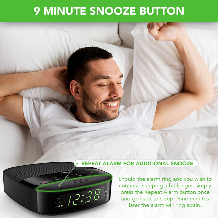 Radio Alarm Clocks for Bedrooms, LED Display, Easy Snooze, Sleep Timer, Alarm Clock Radio w/Battery Backup Bedroom Clock (Batteries not Included)