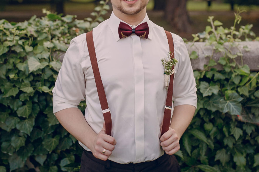 Men&#39;s Metal Pu Leather Satin Bow Ties Mal Bowtie One Size Burgundy
