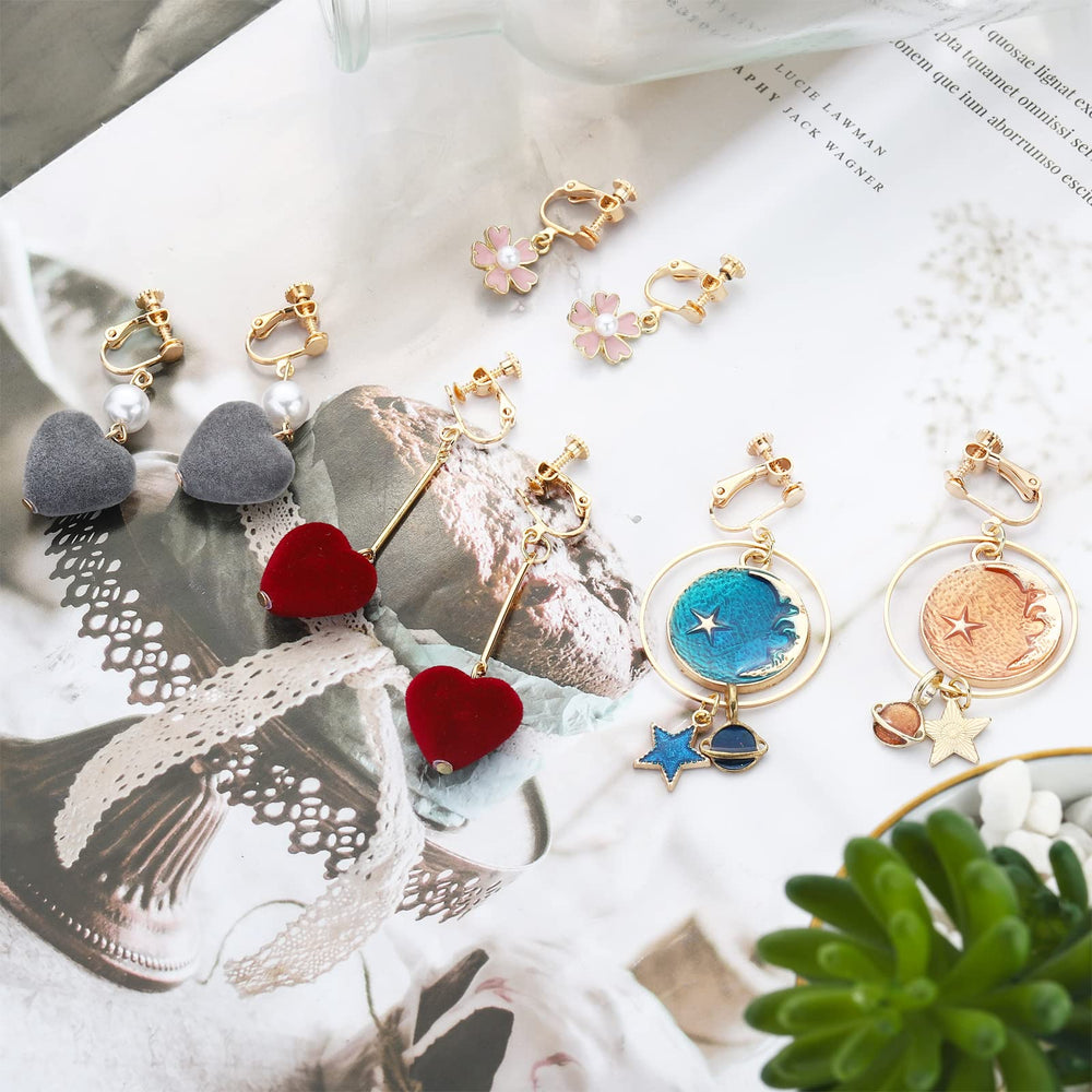 12 Pairs Clip On Earrings for Women Cute Earrings Crystal Earrings Pearl Earrings Charming Fashion Earrings Non Piercing Clip on Earrings for Women