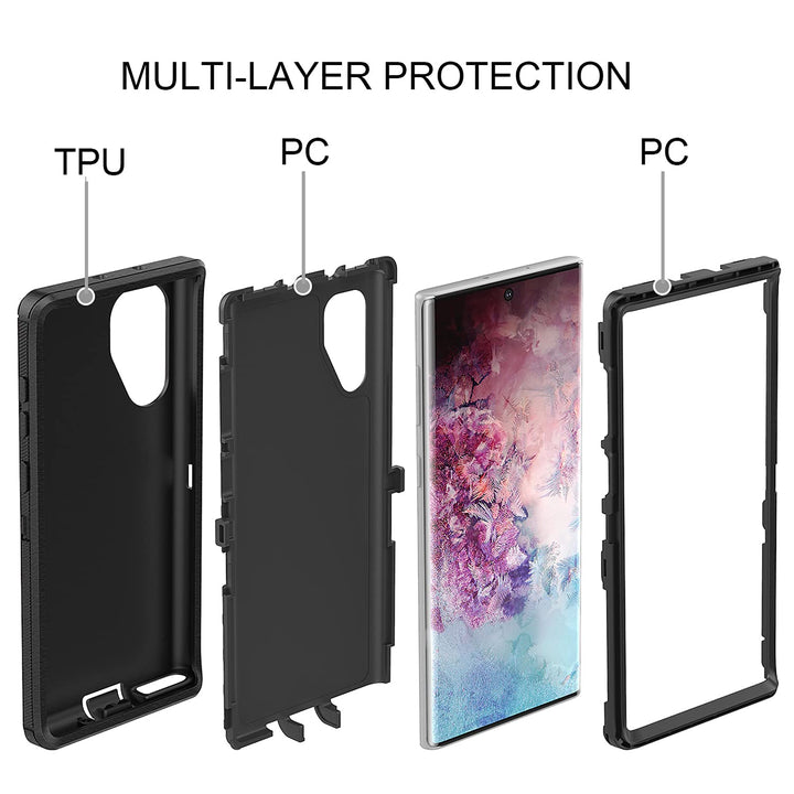Galaxy Note 10 Plus Case Note 10+ Case for Samsung Galaxy Note 10 Plus Case Military Drop Shockproof Armor Heavy Duty Rugged 3 in 1 Protection Cover for Galaxy Note 10 Plus Phone Case (Black+Black)