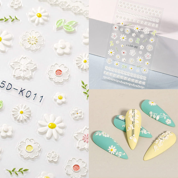 Self-Adhesive Nail Art Stickers - 5D Stereoscopic Embossed Nail Decals Nail Decorations Creative DIY Nail Sticker Include Flower Nail Decor Stickers,Butterfly Nail Stickers,Etc.3 Sheets