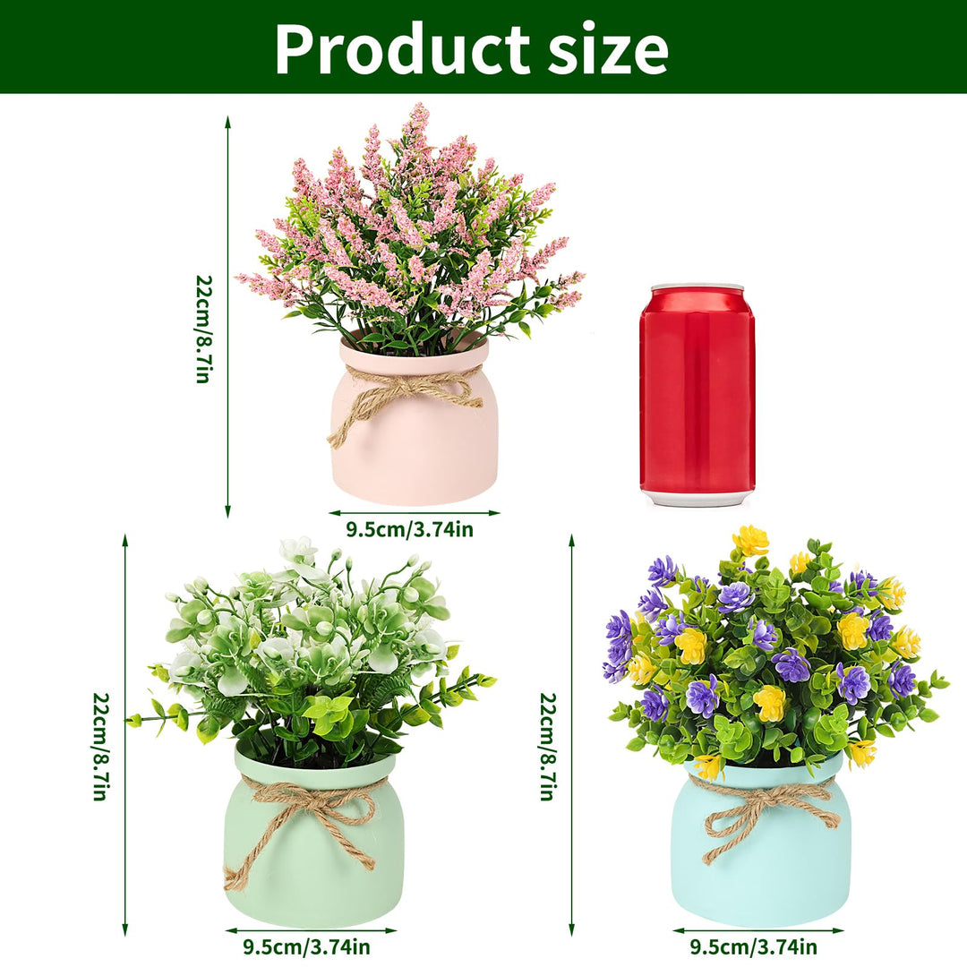 6pcs Fake Potted Plants Small Artificial Plants Indoor Artificial Flowers Outdoor in Macaron Pot, Desk Plants for Home Indoor Bathroom Kitchen Shelf Office Decor
