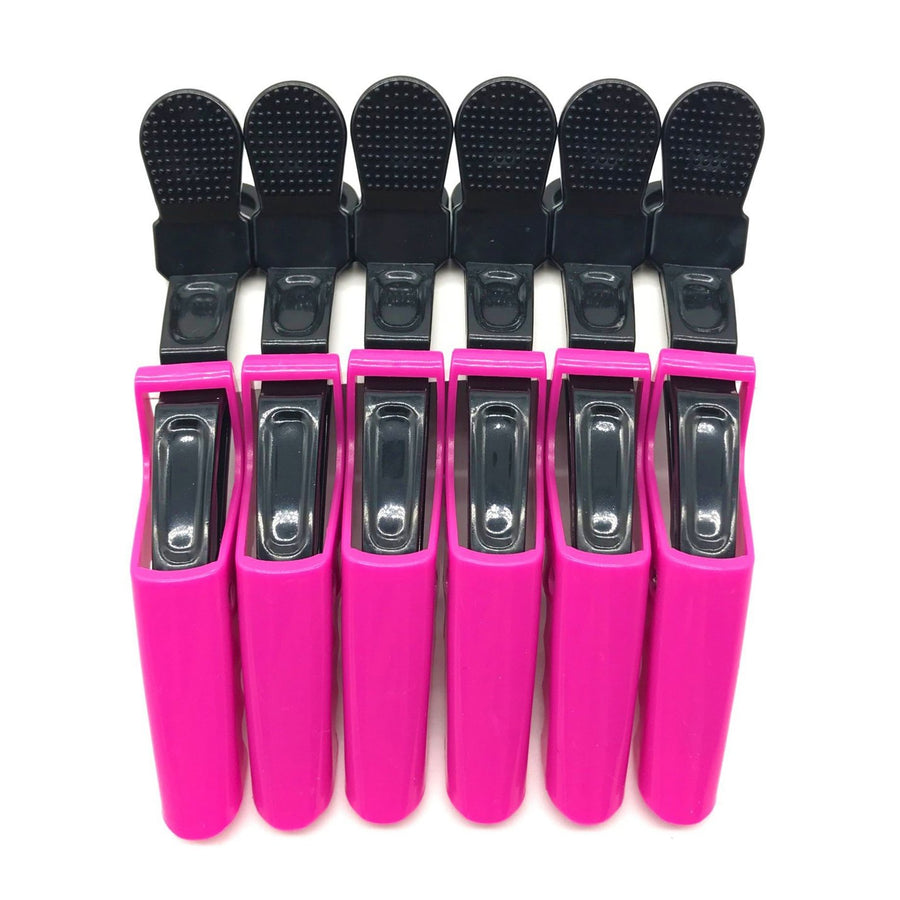 6PCS Plastic Crocodile Hair Styling Clips with Non Slip Grip - Double Colored Barrettes for Thick Hair - Salon Sectioning Alligator Clips - DIY Accessories Hairpins for Women Girls (Rose Red)