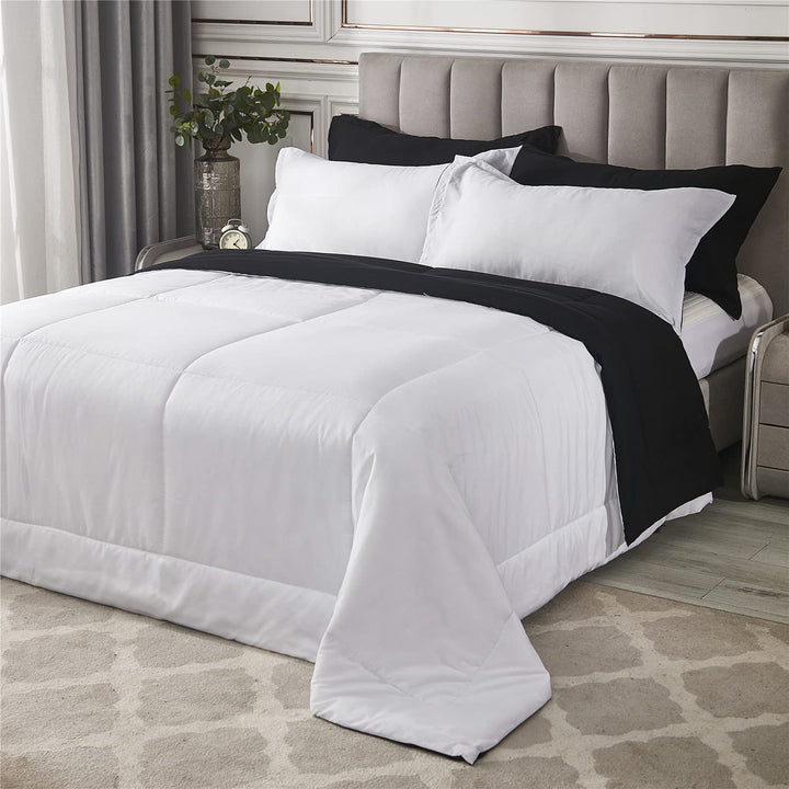 Black White Comforter Set Queen Lightweight Bedding Comforters Sets Down Alternative Reversible Comforter Sets Queen Size Bed Duvet Insert - (Full/Queen,All Season,bedroom)