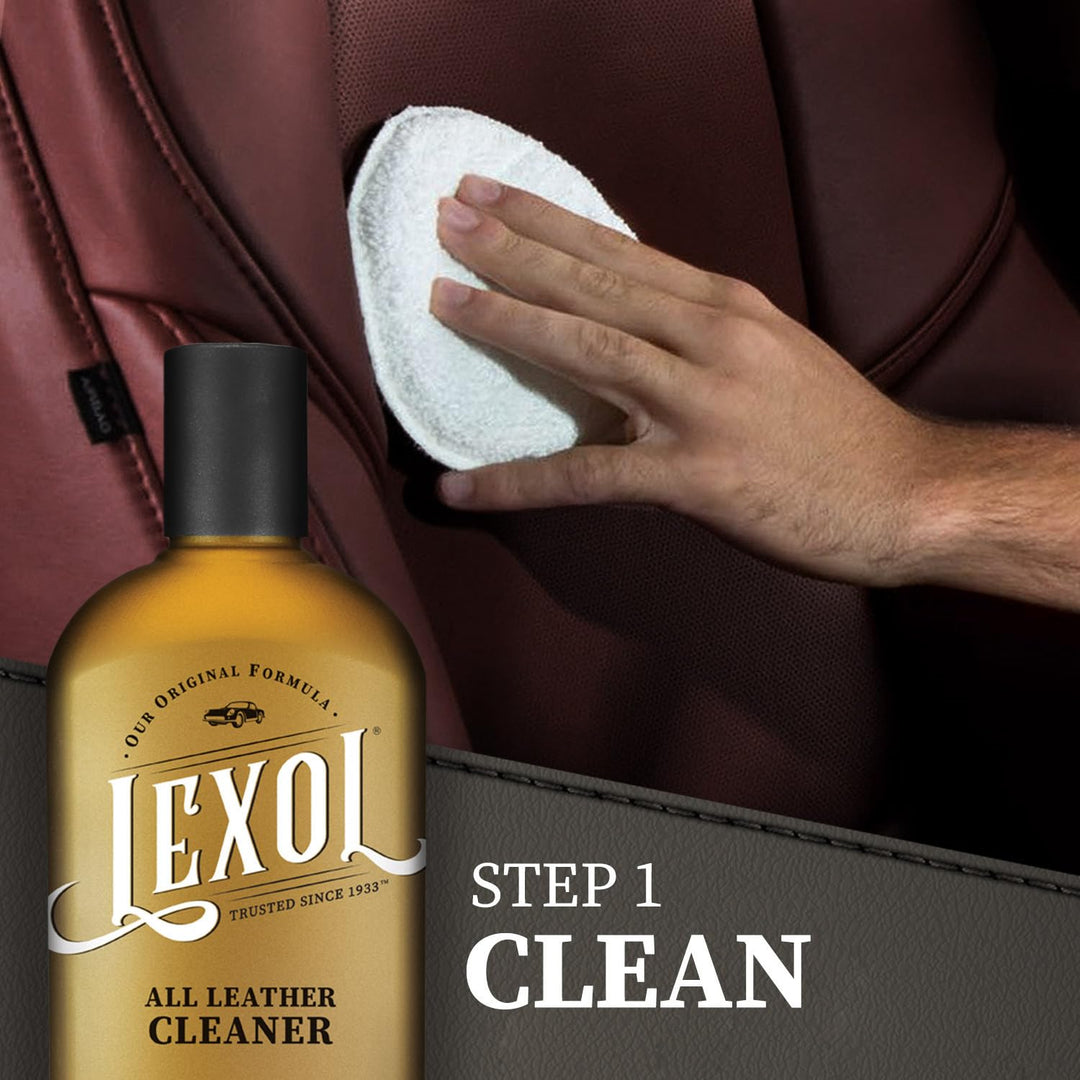 Leather Care Kit Conditioner and Cleaner, Use on Car Leather, Furniture, Shoes, Bags and Accessories, Trusted Leather Care Since 1933, Quick &amp; Easy 2-Step Regimen, 16.9 oz Bottles Plus 2 Sponges,Black