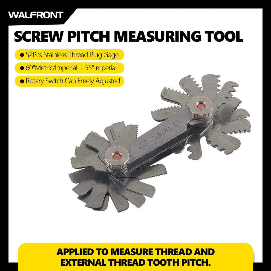 52pcs Thread Pitch Gauge Stainless Steel Screw Pitch Measuring Tool Screw Thread Pitch Cutting Gauge Tool Multi Purpose (Metric&British Whitworth(52pcs))