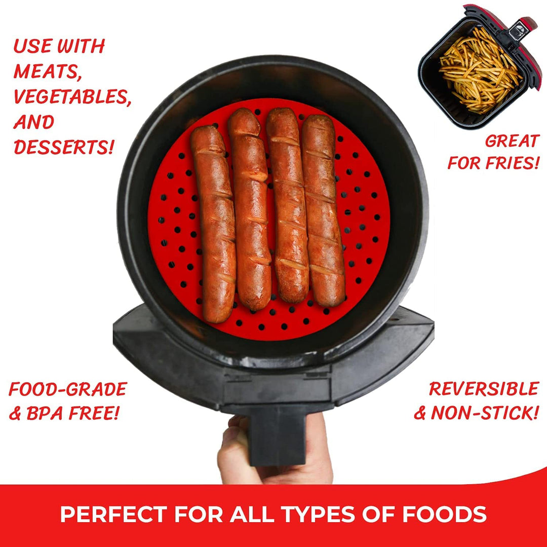 Aeromats The Original Reusable Silicone Air Fryer Liners | 3 Pack Plus Magnetic Cheat Sheet | USA Designed | Air Fryer Accessories For COSORI, POWER XL, CHEFMAN, DASH, AND MORE (7.5 Square)