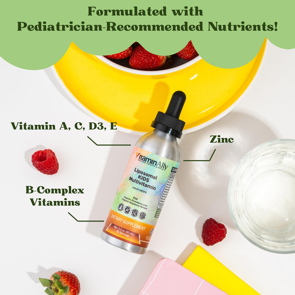 Liposomal Kids Liquid Multivitamin | Non-GMO | Clean | Sugar Free | Gluten Free | Organic Berry Flavors | Immune Support | Bone Health | Overall Wellness | 30 Servings | 3 fl oz