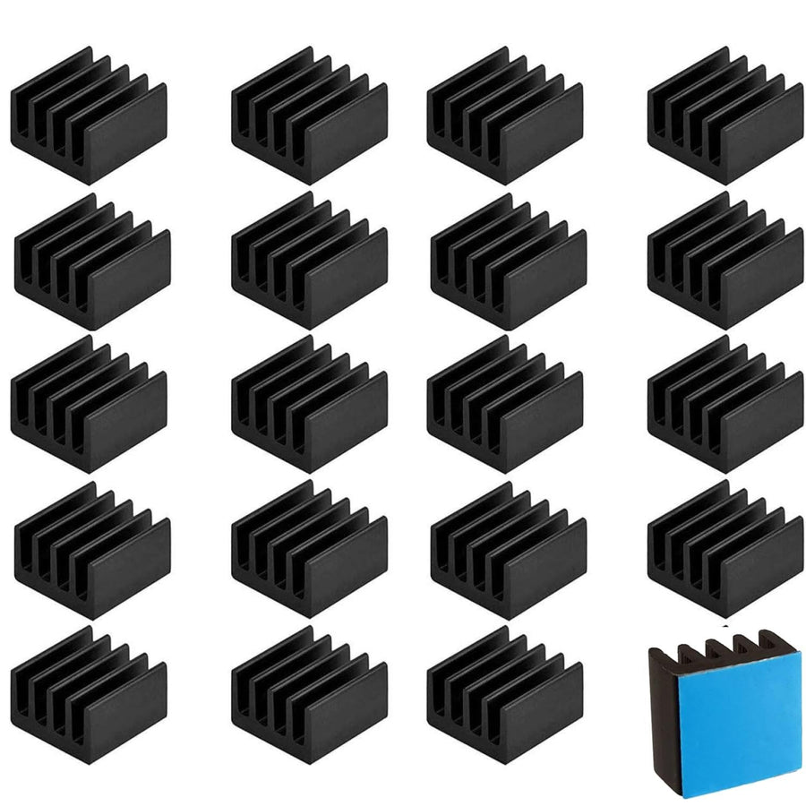 20pcs 9mm Small mini Heatsink Kit 9x9x5mm + 3M 8810 thermal conductive adhesive tape, mini cooler Aluminum Heat Sink for cooling VRM GPU Stepper Driver MOSFET VRam Regulators (9mmx9mmx5mm)