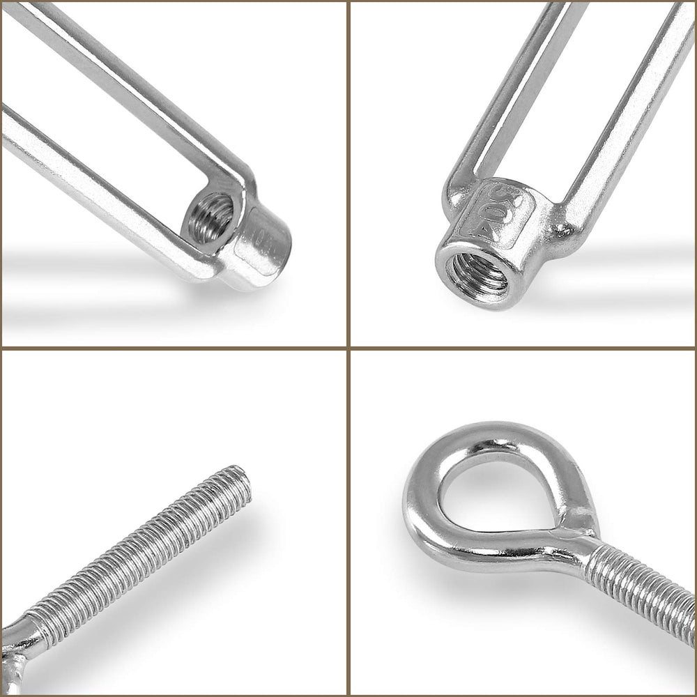 2pcs M10 Stainless Steel 304 Eye & Eye Turnbuckles Adjustable Wire Rope Tensioner