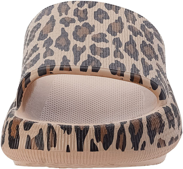 Slides for Women | Pillow Slippers Bathroom Sandals | Extremely Comfy | Cushioned Thick Sole 37-38 Leopard