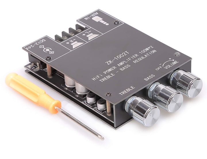 100W+100W Amplifier Board with Treble and Bass Control, DC 9-24V, BT and AUX Inputs, 2.0 Channel Stereo AMP Board for DIY Wireless Speakers, Password Free (ZK-1002T)
