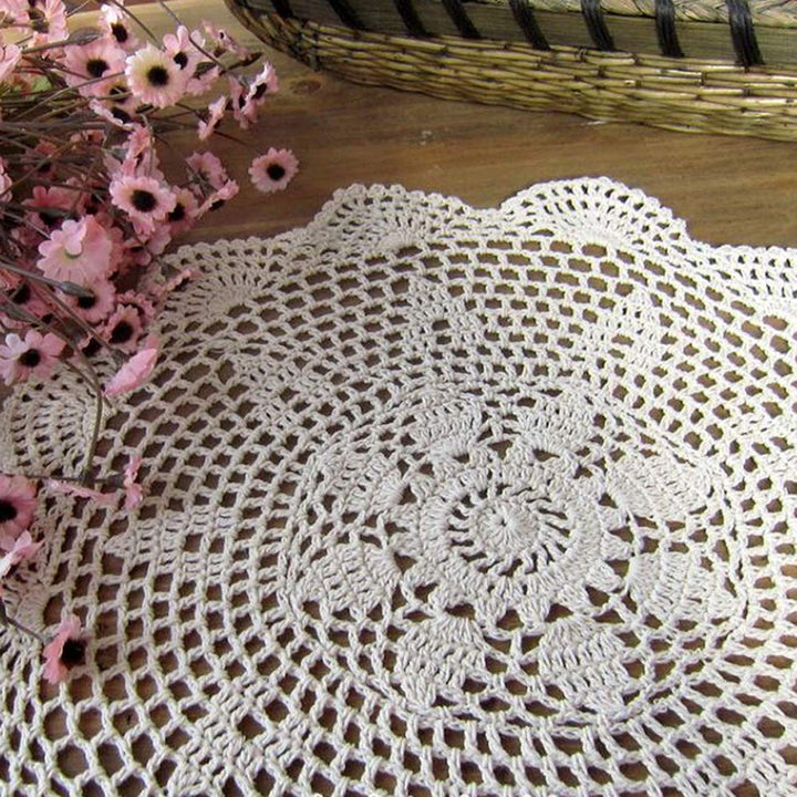 New Handmade Crochet Lace Round Placemat Doilies Doily,24 Inch,Beige