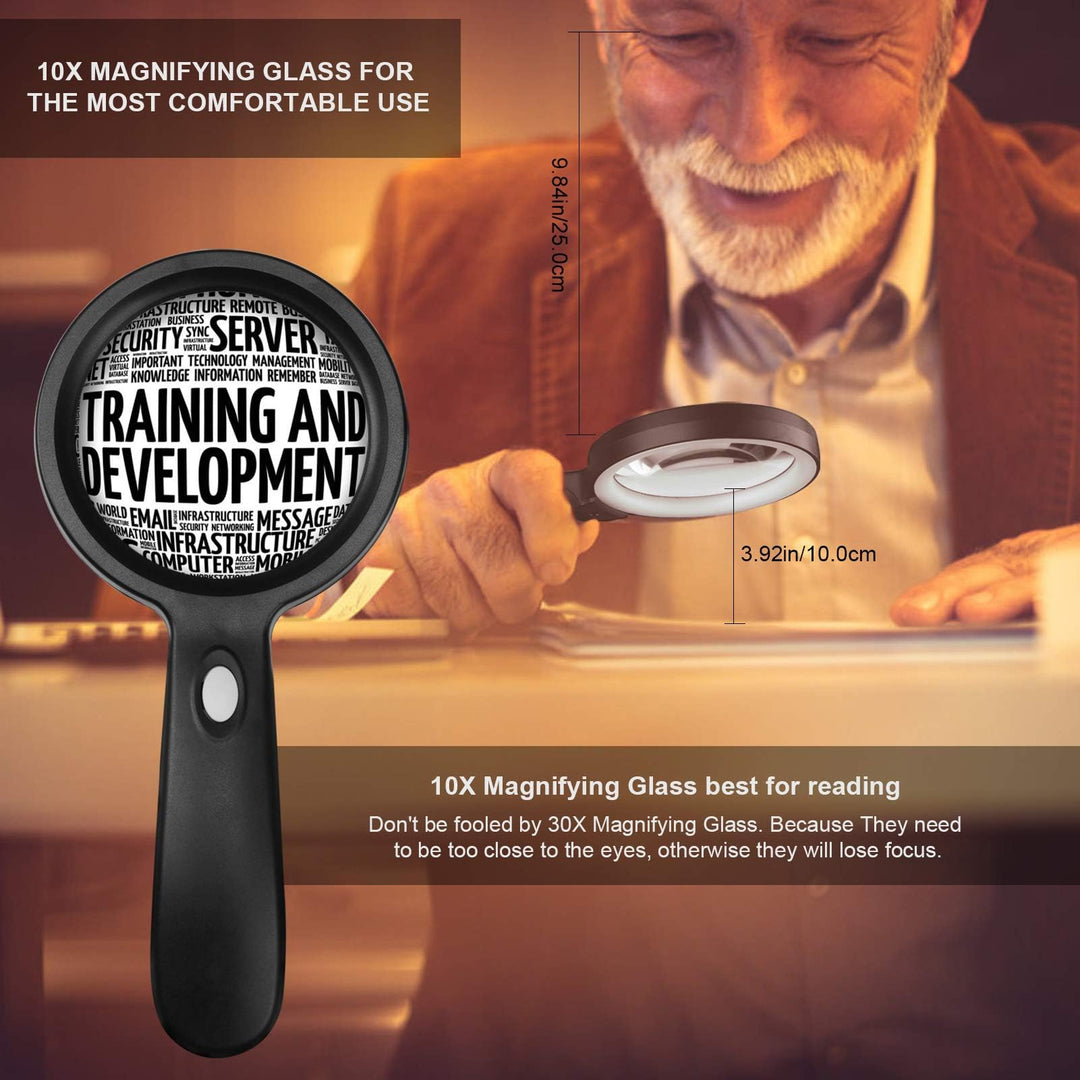 Magnifying Glass with Light, 10X Handheld Large Magnify