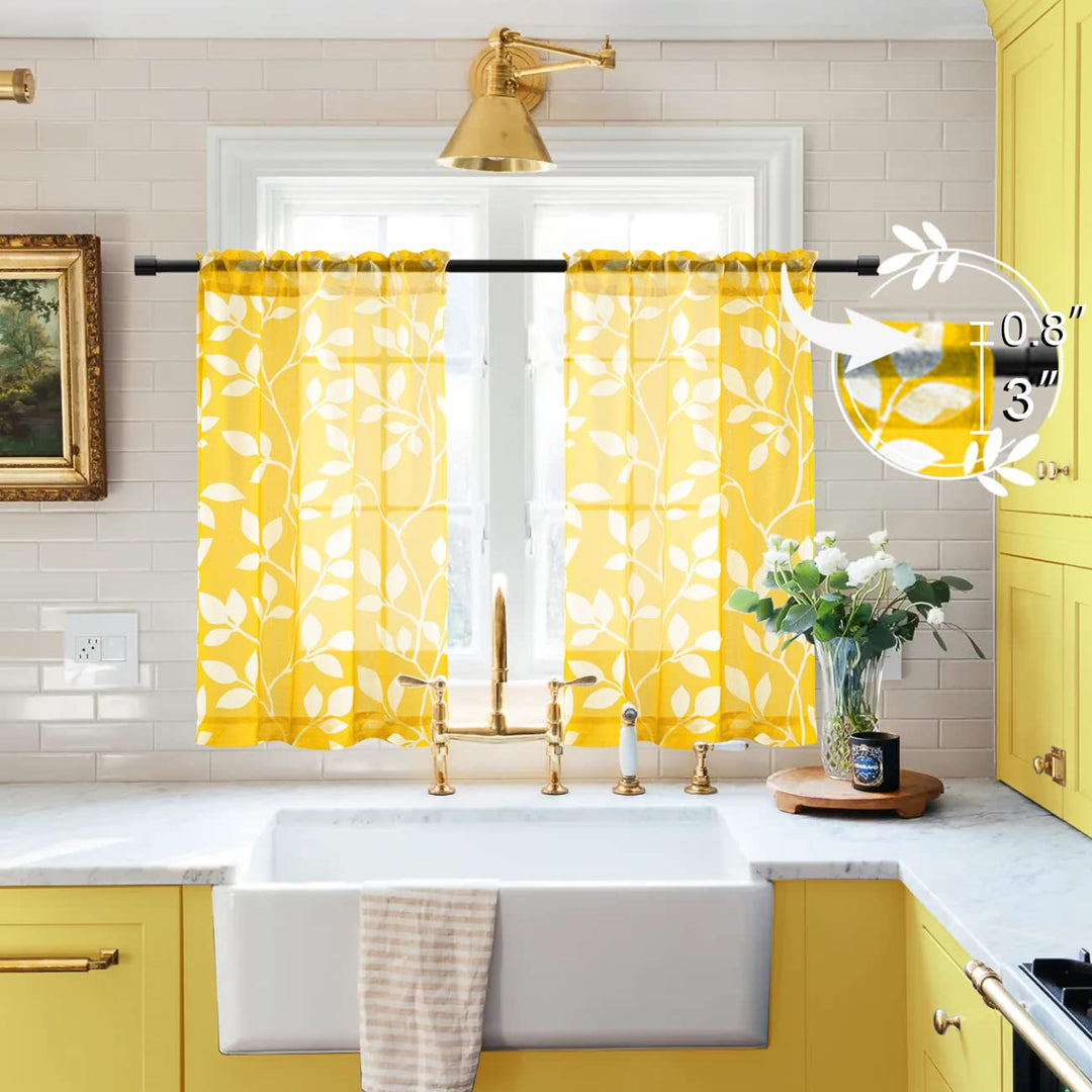 Spring Yellow Curtains for Bathroom Window,Small 2 Panels Rod Pocket Short Sheer Curtains for Bath Room Decor Kitchen Accessories Match Teal Blue,24 Inch Length,Canary Yellow and White