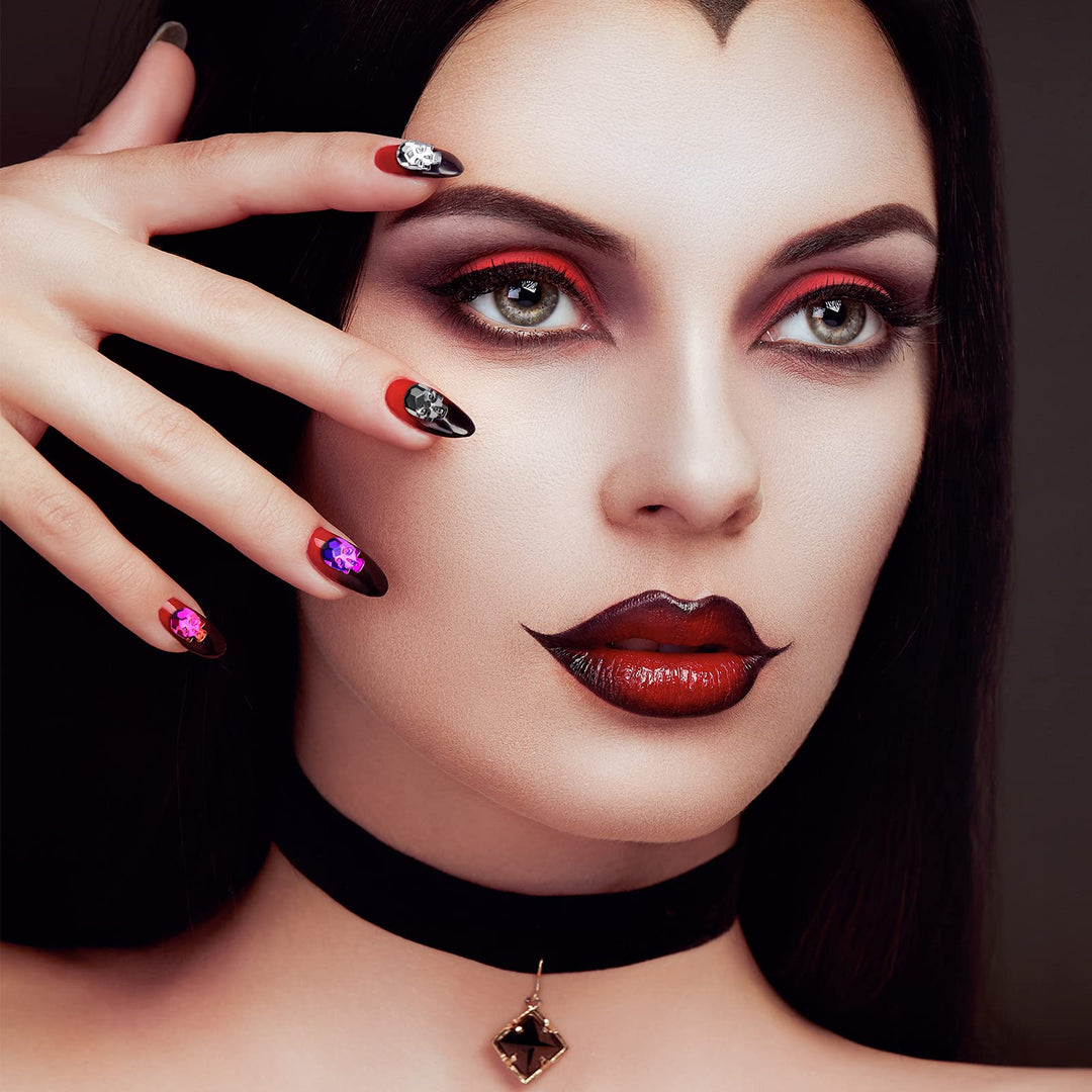 70 Pieces Punk Skull Nail Charms Halloween Nail Charms 3D Skull Head Nail Art Rhinestone Craft Punk Skull Rhinestone Craft Nail Charms Nail Art Jewelry Decoration for Halloween Nail Tip Decoration