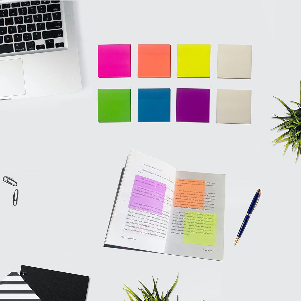 400 Sheets Transparent Sticky Notes, 3 x 3 inch Clear Self-Sticky Annotation, Waterproof Translucent Color Memo Pad, See Through Office & School Supplies, 50 Sheets Per Pad, 8 Pads in Total