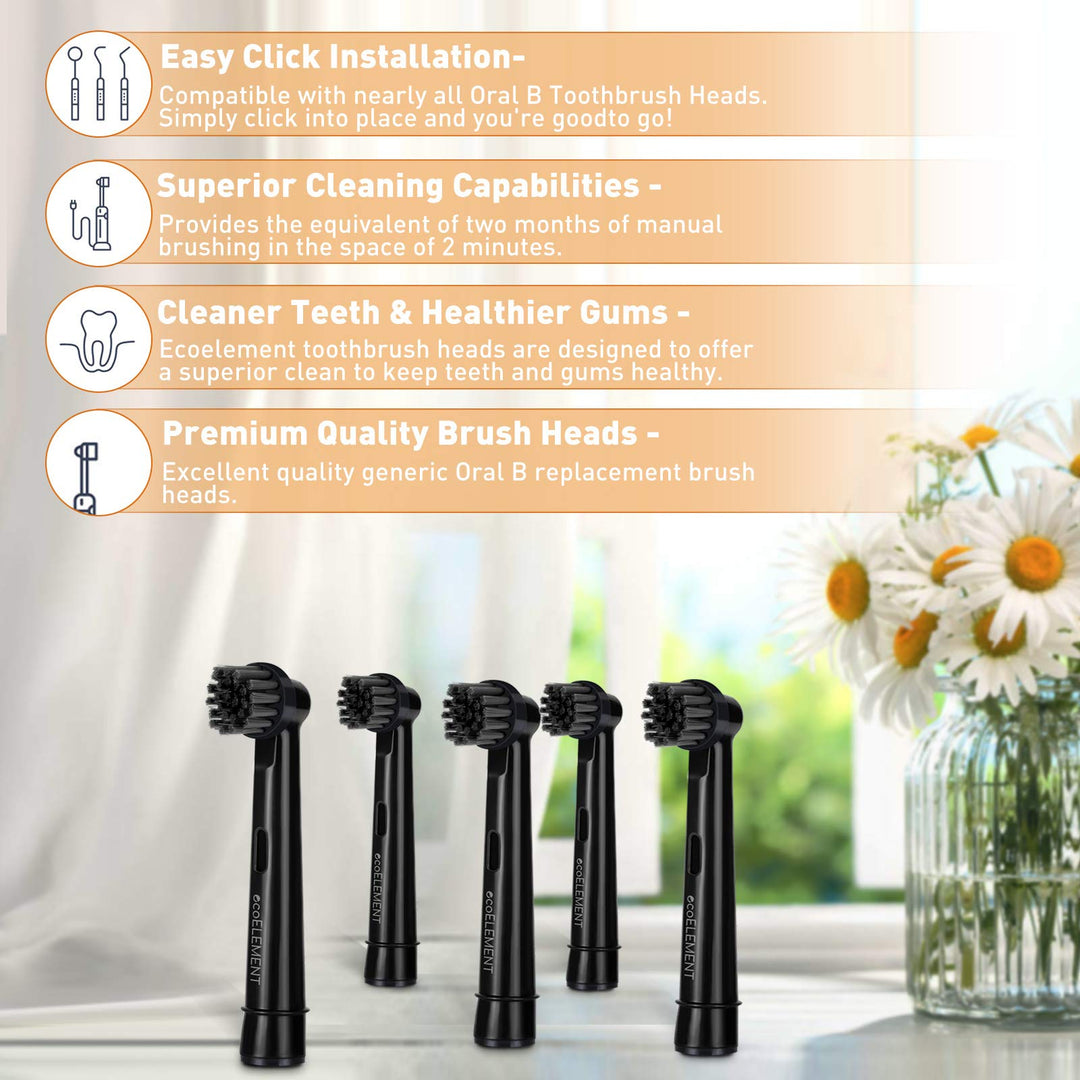 Compatible Oral B Black Replacement Heads for Adults - Pack of 4 Recyclable Charcoal Brush Heads for Oral Hygiene, Black