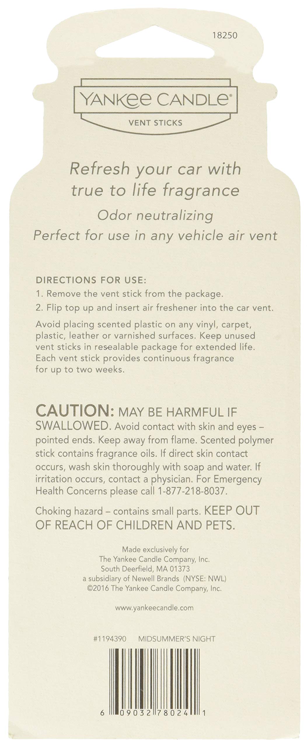 Car Freshener Vent Stick Midsummers Night, 2-Packs (8 Vent Sticks)
